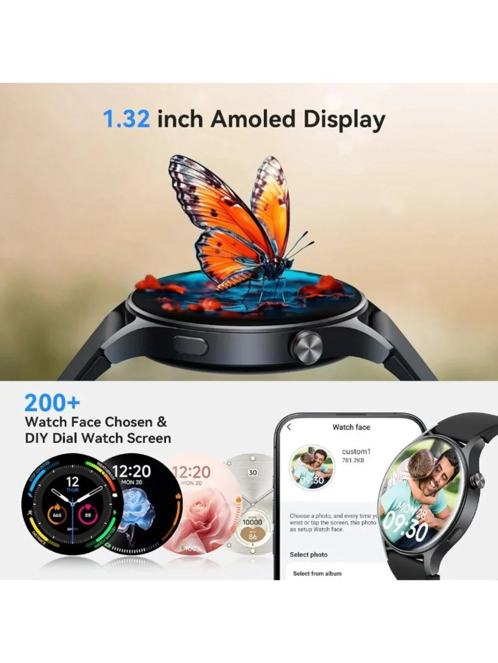 Fitness Tracker Smart Watch with AMOLED Screen, Heart Rate Monitor, 110 Sports